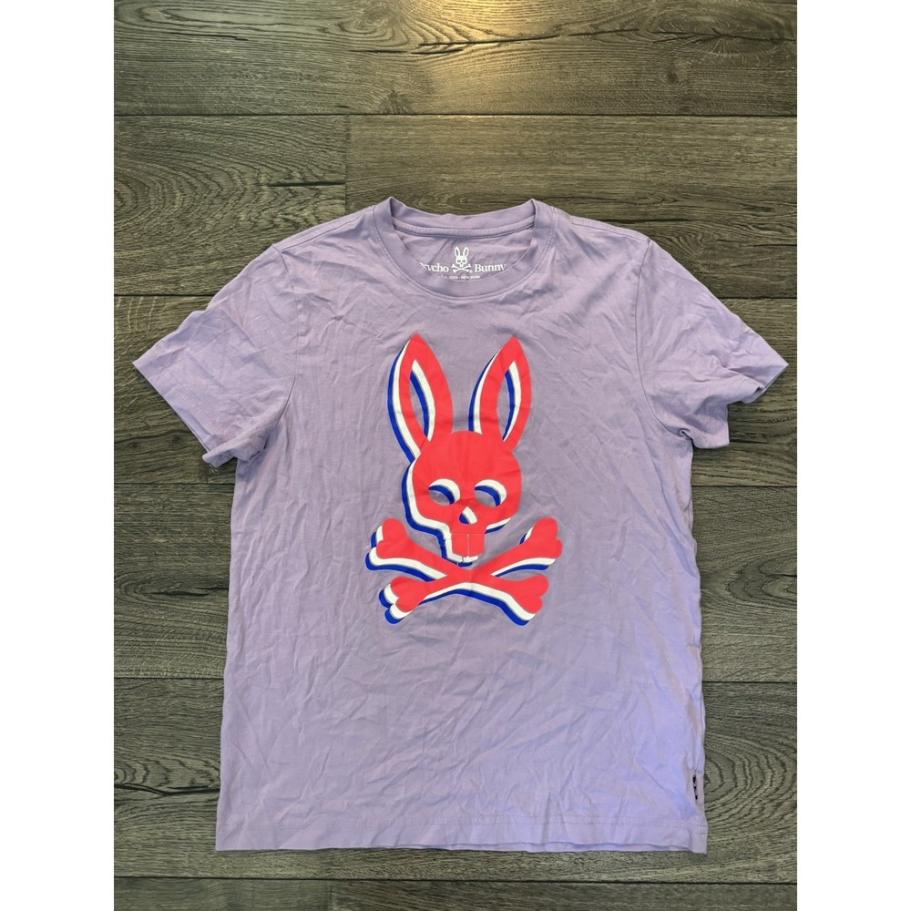 Psycho Bunny Shirt Mens 3 XS Purple Crew Neck Graphic Print Logo Pima Cotton